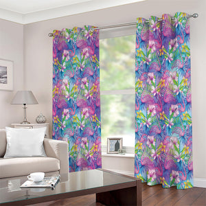 Tropical Flamingo And Hibiscus Print Extra Wide Grommet Curtains