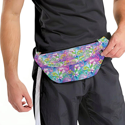 Tropical Flamingo And Hibiscus Print Fanny Pack