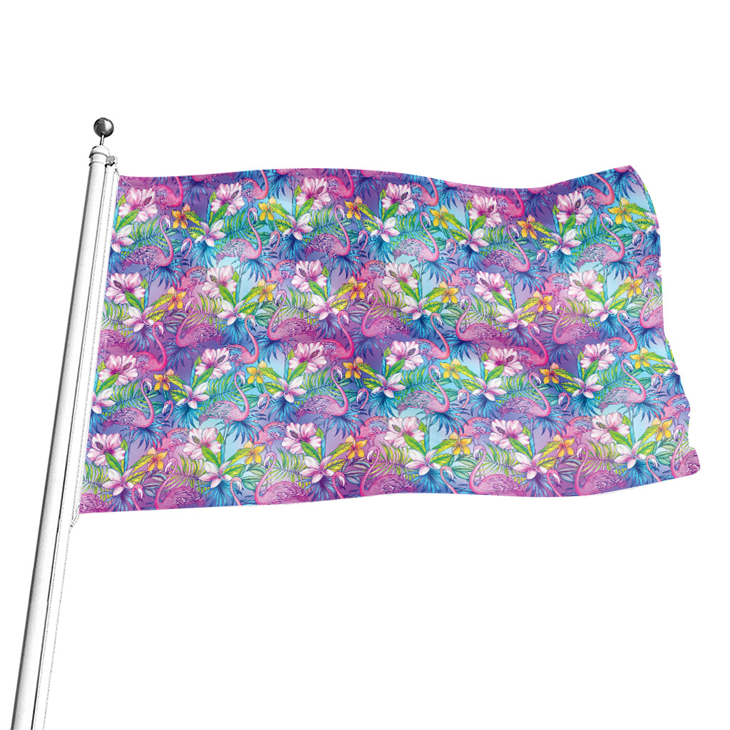 Tropical Flamingo And Hibiscus Print Flag