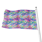 Tropical Flamingo And Hibiscus Print Flag