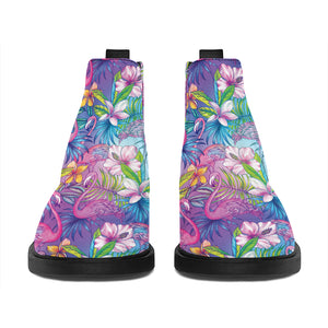 Tropical Flamingo And Hibiscus Print Flat Ankle Boots