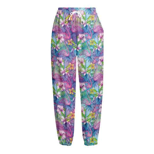 Tropical Flamingo And Hibiscus Print Fleece Lined Knit Pants