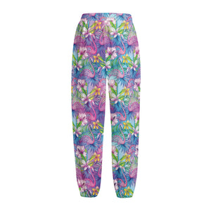 Tropical Flamingo And Hibiscus Print Fleece Lined Knit Pants