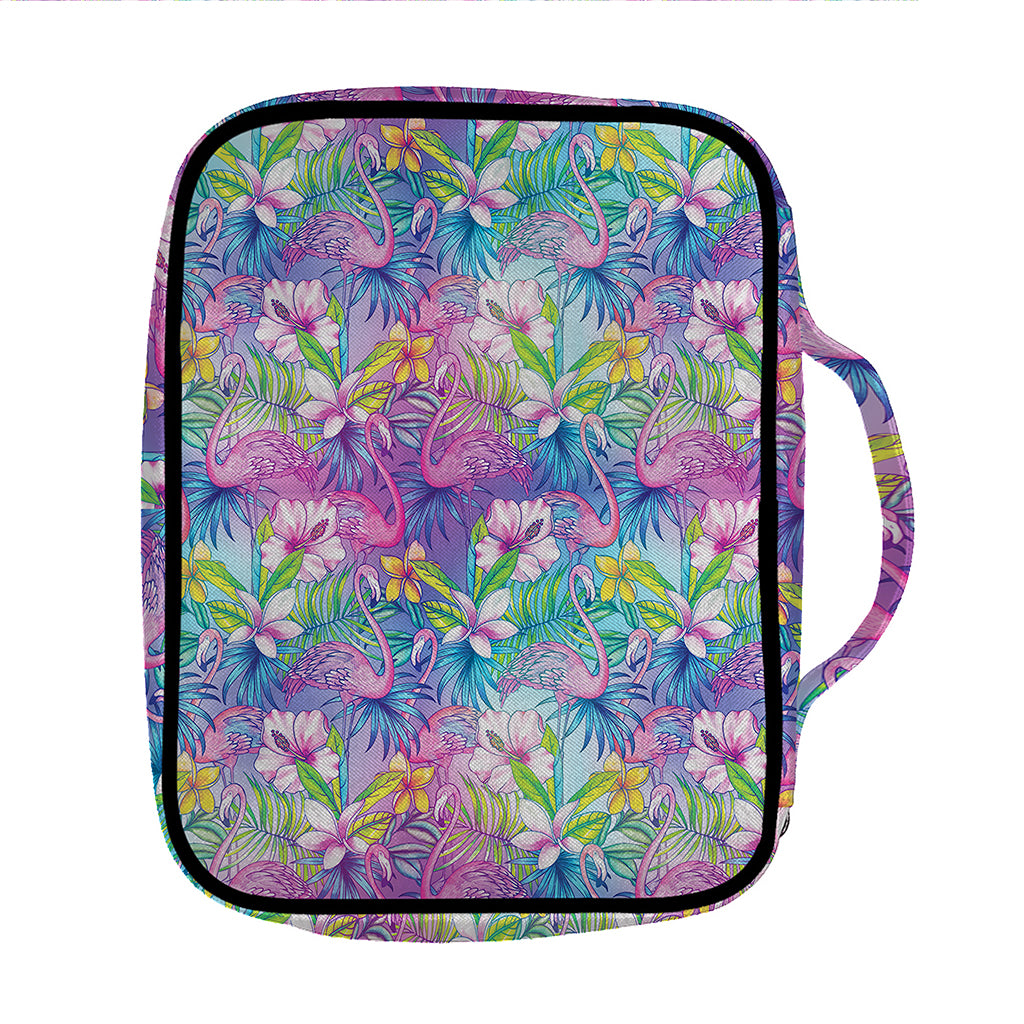 Tropical Flamingo And Hibiscus Print Front Pocket Bible Bag