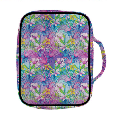 Tropical Flamingo And Hibiscus Print Front Pocket Bible Bag