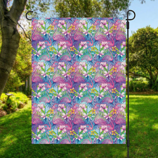 Tropical Flamingo And Hibiscus Print Garden Flag