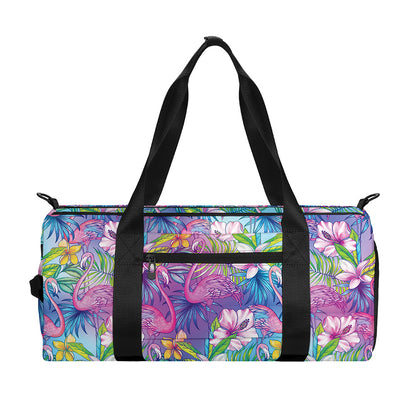 Tropical Flamingo And Hibiscus Print Gym Bag