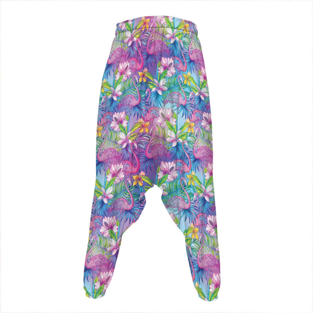 Tropical Flamingo And Hibiscus Print Hammer Pants