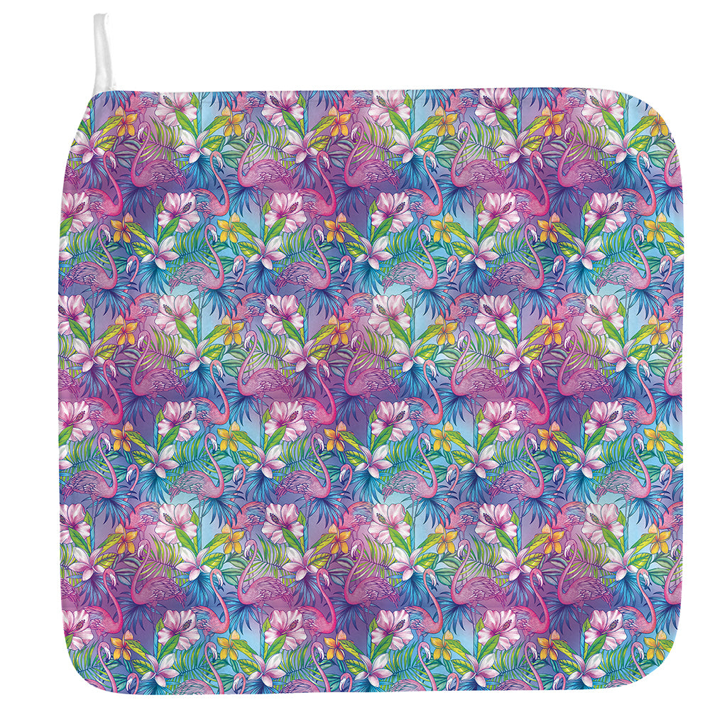 Tropical Flamingo And Hibiscus Print Hand Towel