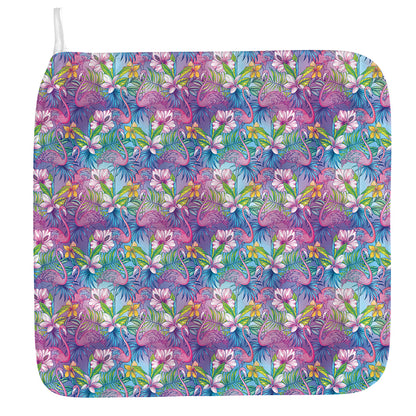 Tropical Flamingo And Hibiscus Print Hand Towel