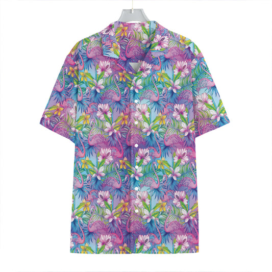 Tropical Flamingo And Hibiscus Print Hawaiian Shirt