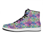 Tropical Flamingo And Hibiscus Print High Top Leather Sneakers