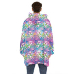 Tropical Flamingo And Hibiscus Print Hoodie Blanket