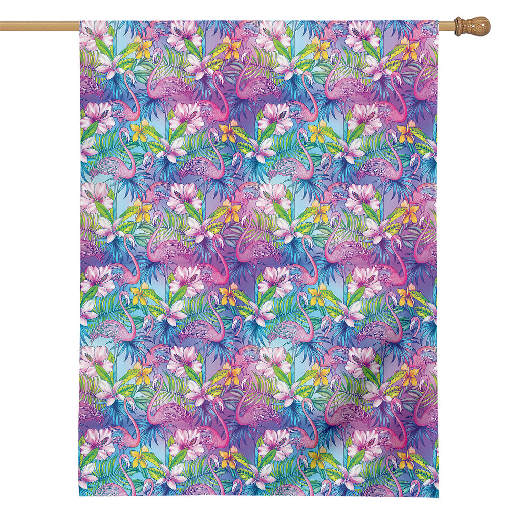 Tropical Flamingo And Hibiscus Print House Flag