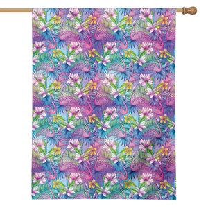 Tropical Flamingo And Hibiscus Print House Flag