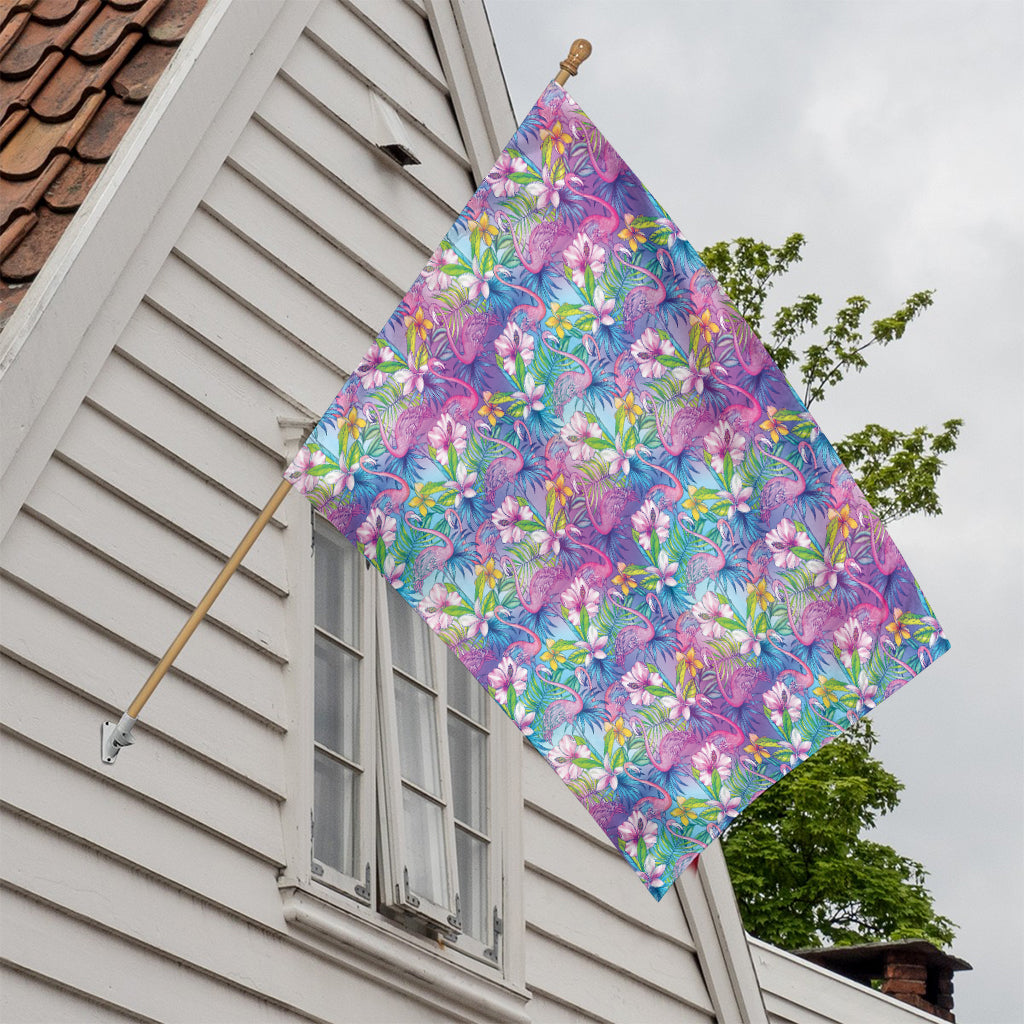 Tropical Flamingo And Hibiscus Print House Flag