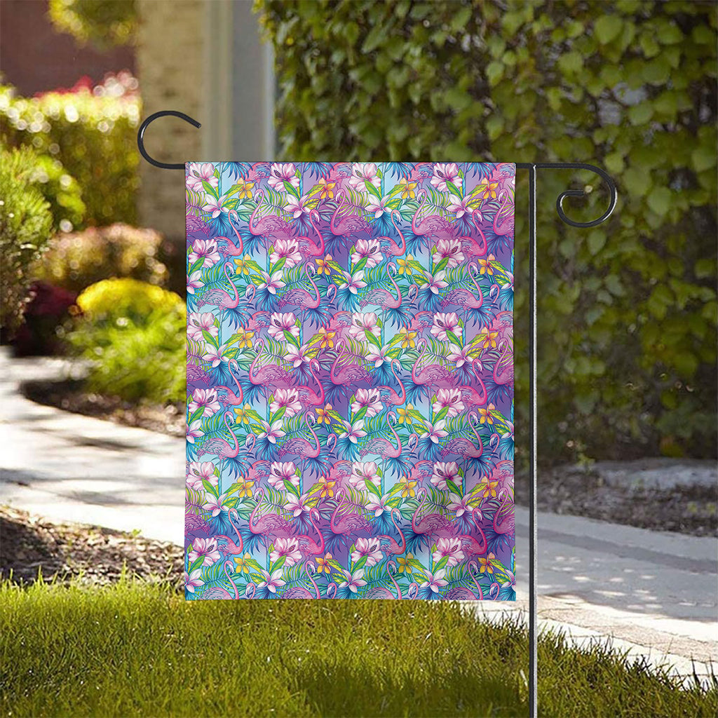 Tropical Flamingo And Hibiscus Print House Flag