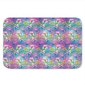 Tropical Flamingo And Hibiscus Print Indoor Door Mat