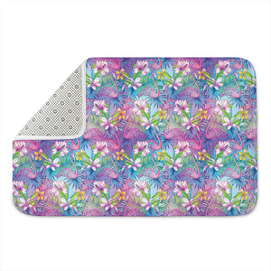 Tropical Flamingo And Hibiscus Print Indoor Door Mat