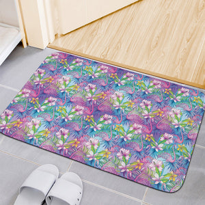 Tropical Flamingo And Hibiscus Print Indoor Door Mat