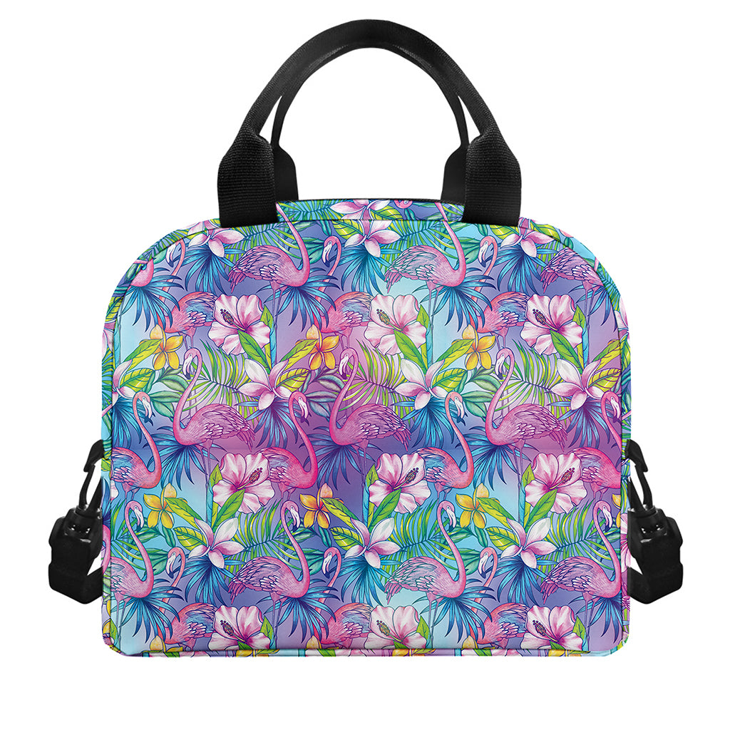 Tropical Flamingo And Hibiscus Print Insulated Lunch Bag