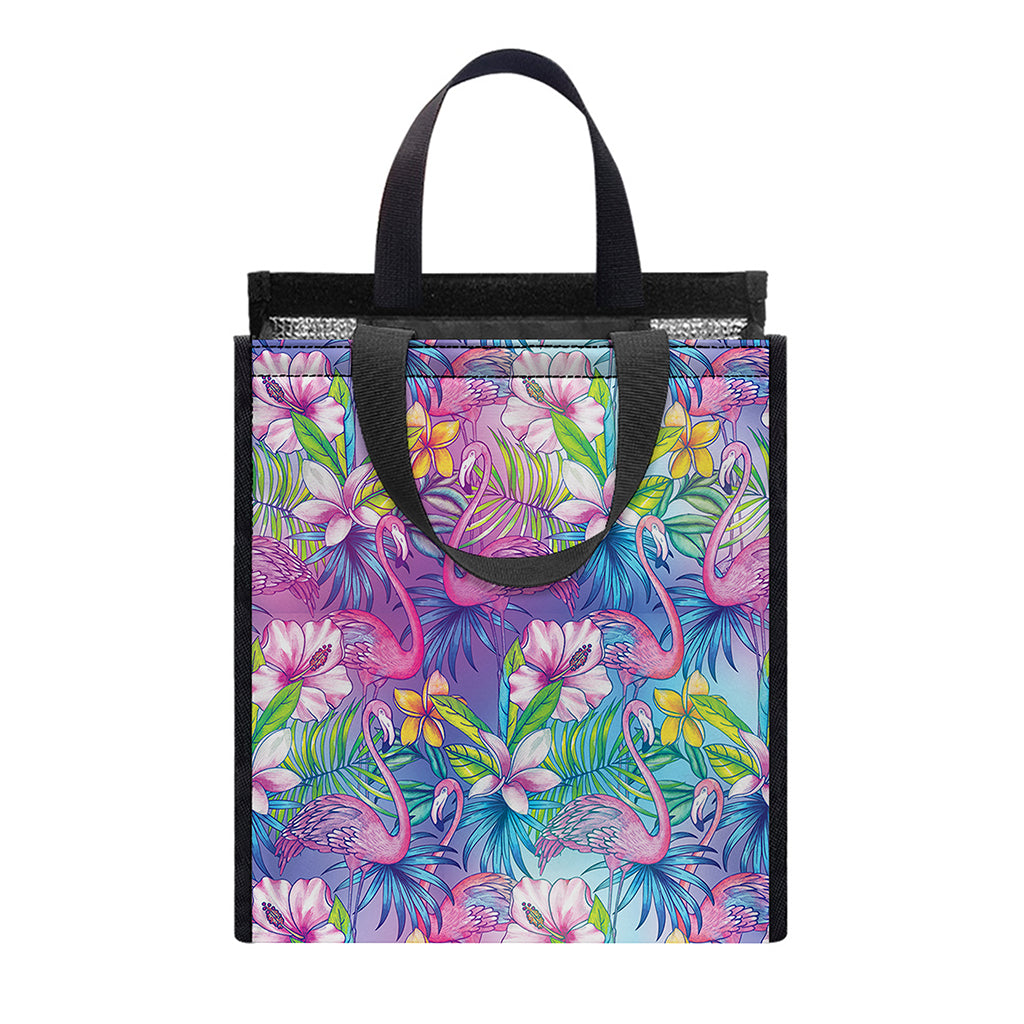 Tropical Flamingo And Hibiscus Print Insulated Lunch Tote