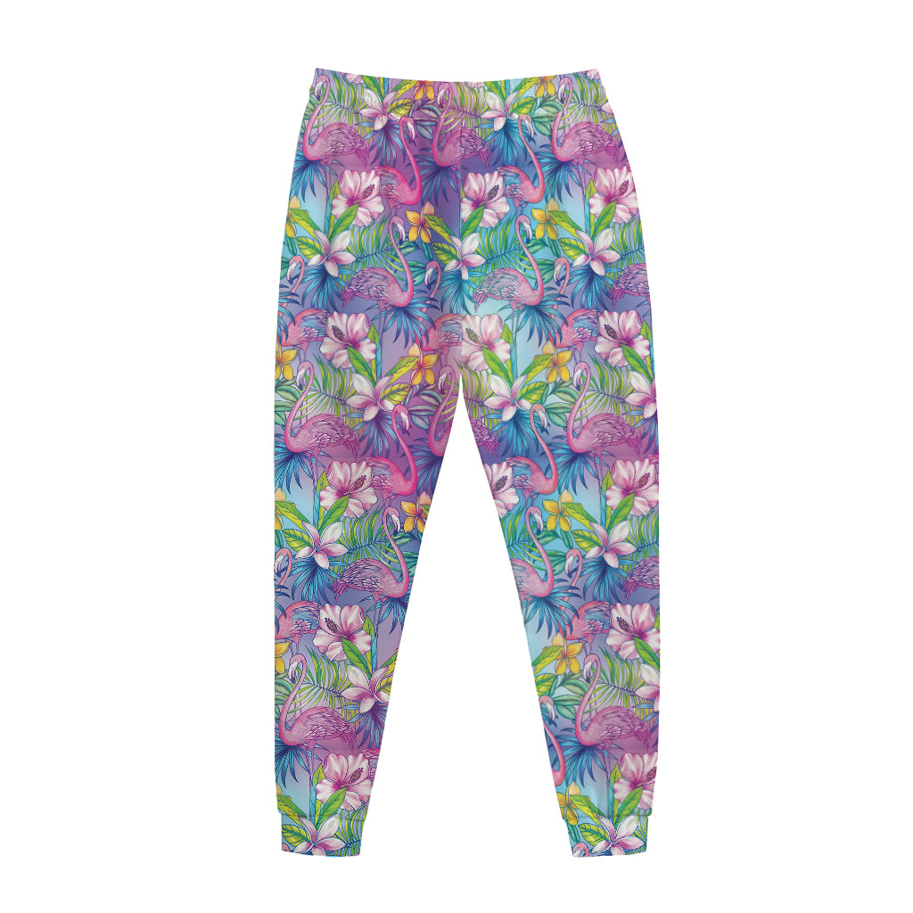 Tropical Flamingo And Hibiscus Print Jogger Pants