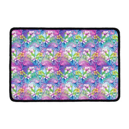 Tropical Flamingo And Hibiscus Print Kitchen Mat