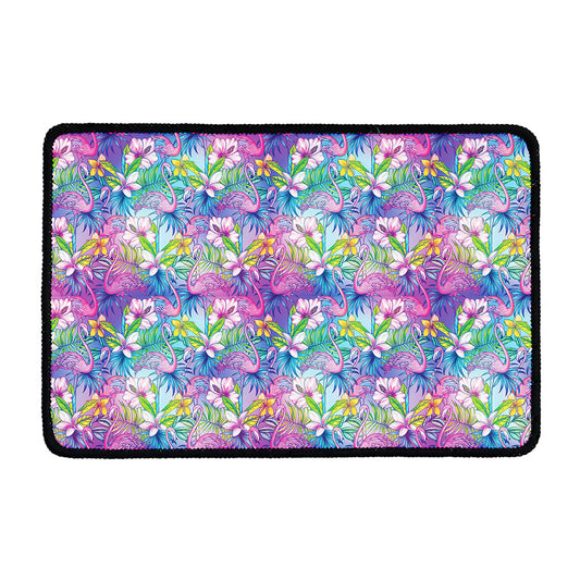 Tropical Flamingo And Hibiscus Print Kitchen Mat