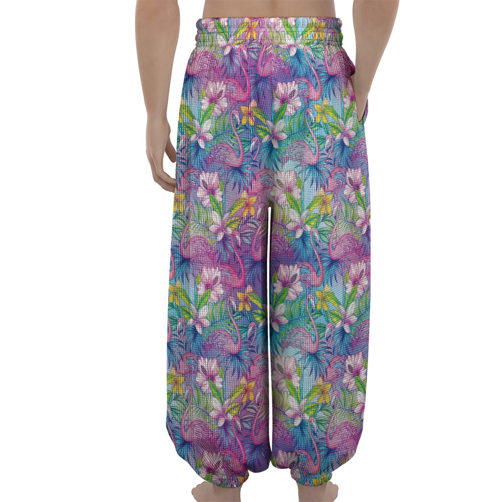 Tropical Flamingo And Hibiscus Print Lantern Pants