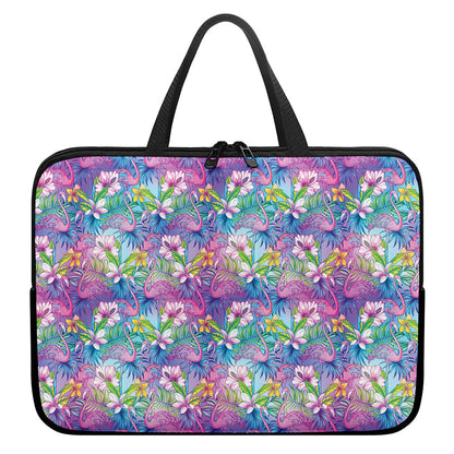 Tropical Flamingo And Hibiscus Print Laptop Sleeve With Handle