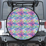 Tropical Flamingo And Hibiscus Print Leather Spare Tire Cover