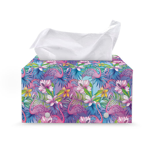 Tropical Flamingo And Hibiscus Print Leather Tissue Box Cover