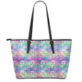 Tropical Flamingo And Hibiscus Print Leather Tote Bag With Zipper