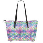 Tropical Flamingo And Hibiscus Print Leather Tote Bag