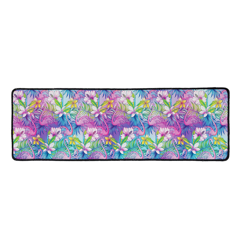 Tropical Flamingo And Hibiscus Print Long Kitchen Mat