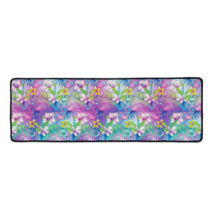 Tropical Flamingo And Hibiscus Print Long Kitchen Mat
