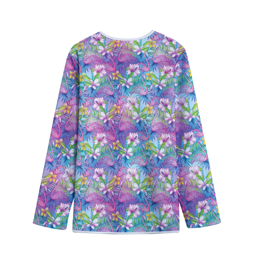 Tropical Flamingo And Hibiscus Print Long Sleeve Short Coat