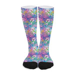 Tropical Flamingo And Hibiscus Print Long Socks