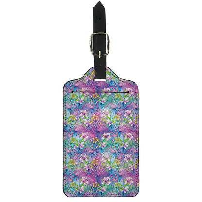 Tropical Flamingo And Hibiscus Print Luggage Tag