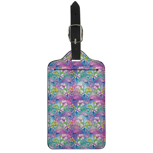 Tropical Flamingo And Hibiscus Print Luggage Tag