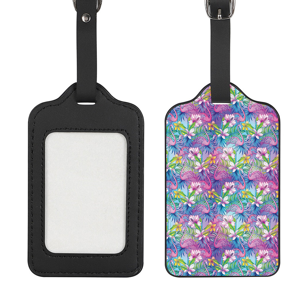 Tropical Flamingo And Hibiscus Print Luggage Tag