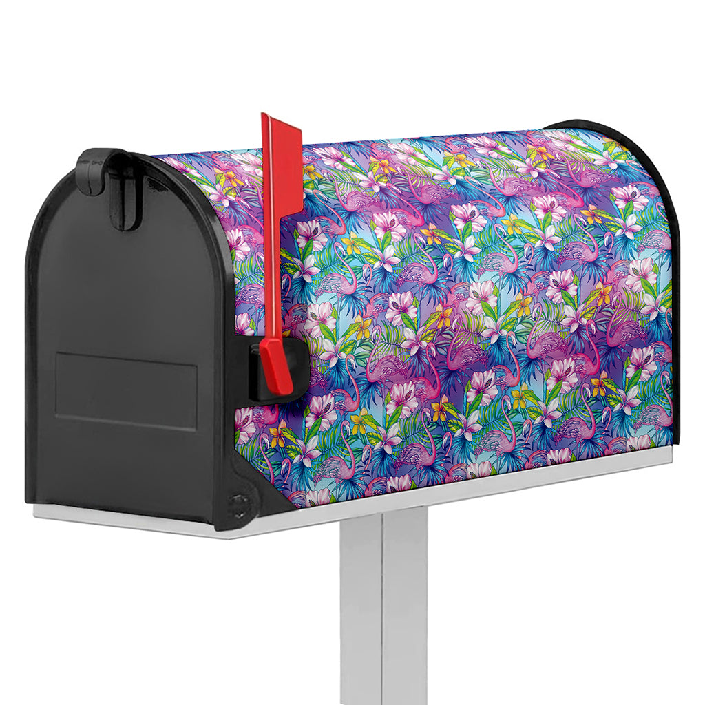 Tropical Flamingo And Hibiscus Print Mailbox Cover