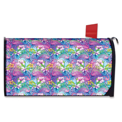 Tropical Flamingo And Hibiscus Print Mailbox Cover
