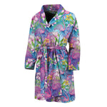 Tropical Flamingo And Hibiscus Print Men's Bathrobe