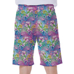 Tropical Flamingo And Hibiscus Print Men's Beach Shorts