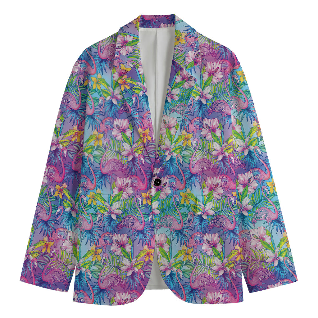 Tropical Flamingo And Hibiscus Print Men's Blazer