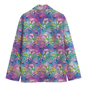 Tropical Flamingo And Hibiscus Print Men's Blazer