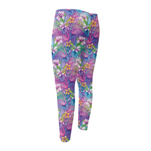 Tropical Flamingo And Hibiscus Print Men's Compression Pants