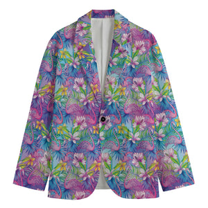 Tropical Flamingo And Hibiscus Print Men's Cotton Blazer